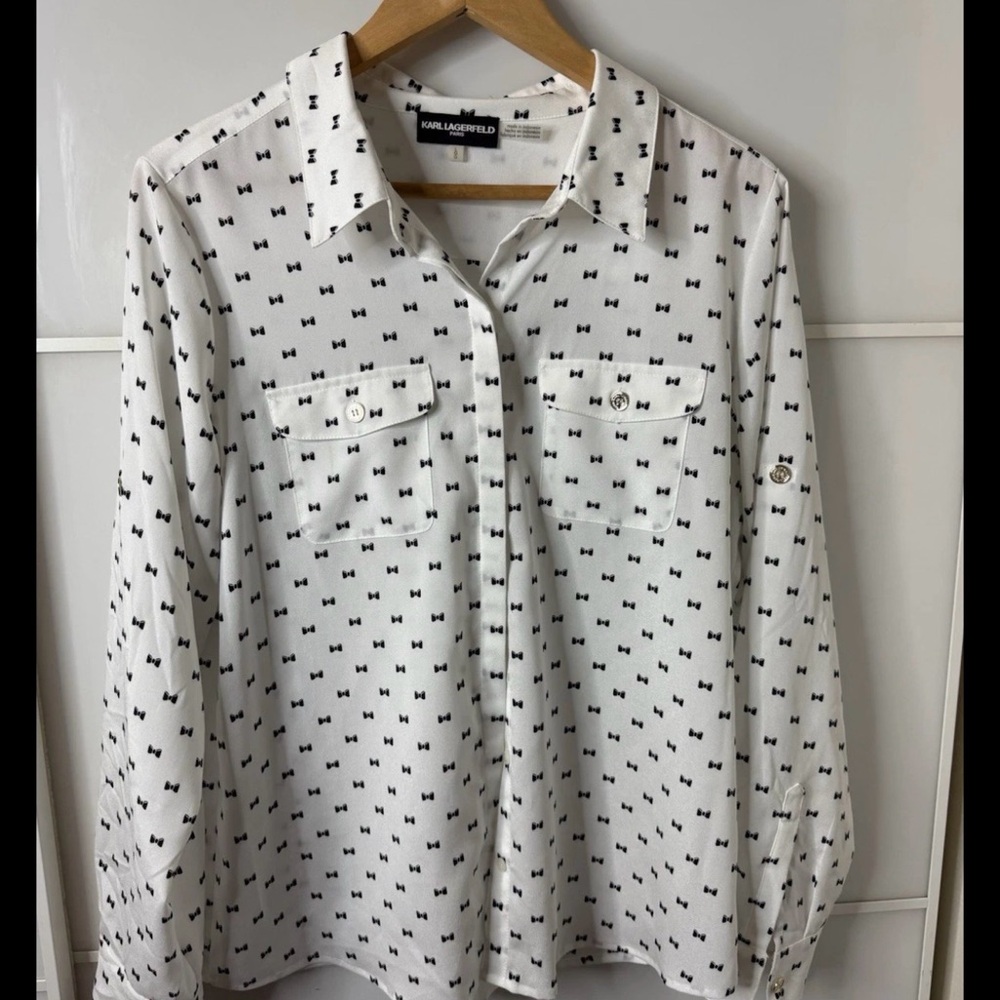 Karl Lagerfeld Black and White Women’s Bow Shirt
